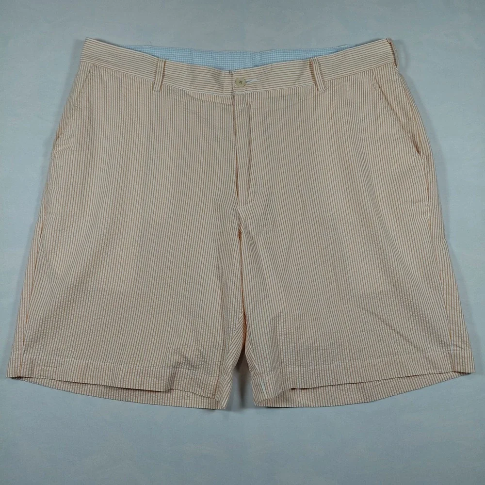 Bills Khakis Parker Short Mens 40‎ Orange White Seersucker Striped Standard Fit